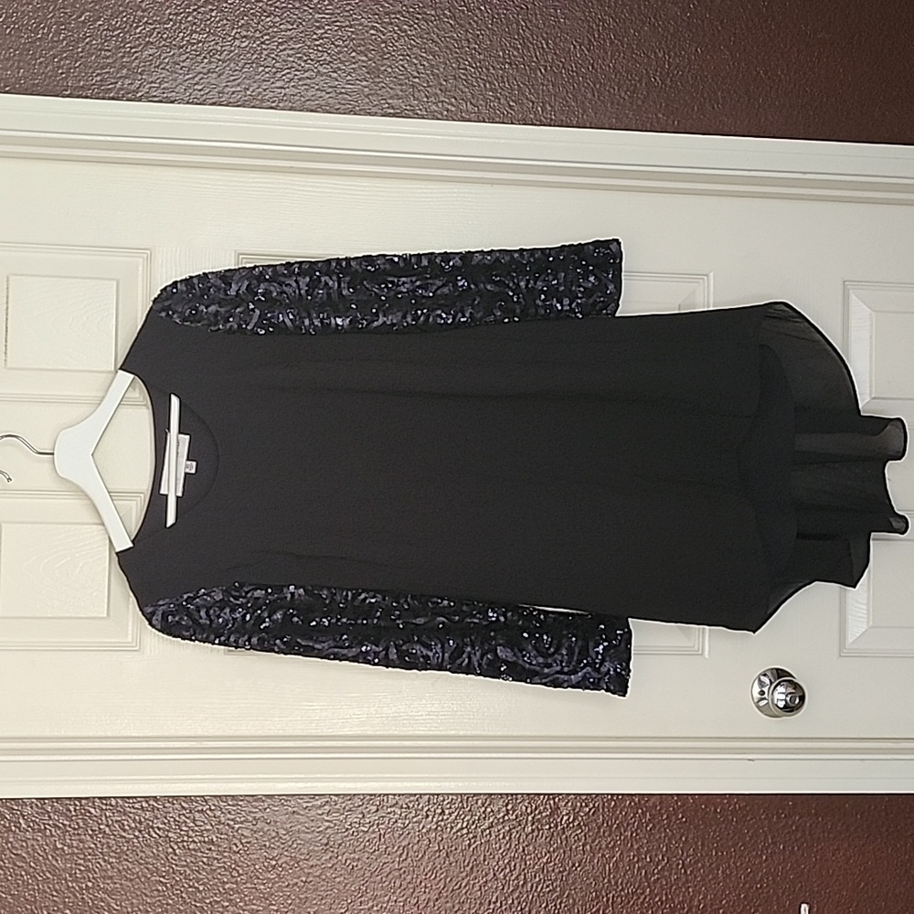 Dress The Population XS Black High Low Sequin Sleeves Dress